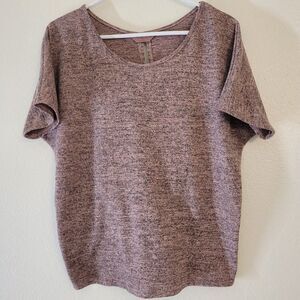 sjs heathered pink & gray twist cinched fuzzy short sleeve top